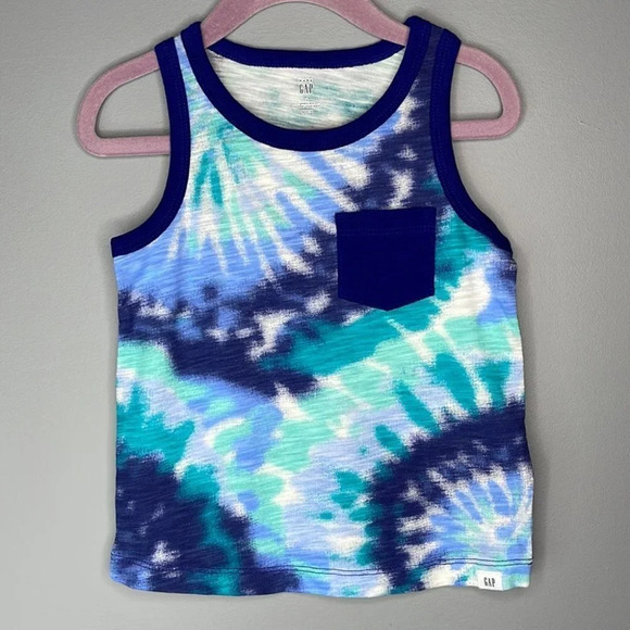 GAP NWT Boys Tank Top Blue Tie Dye Pocket Contrast Trim Size 2 - Picture 6 of 6